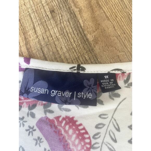 Susan Graver Paisley Round Neck Bell Sleeve Top Womens 1X - Picture 2 of 9